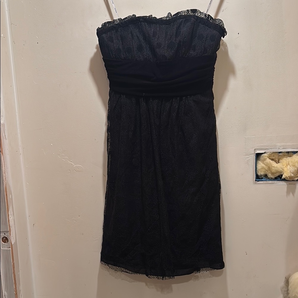 Kay Unger Black Ruched Strapless Babydoll Dress